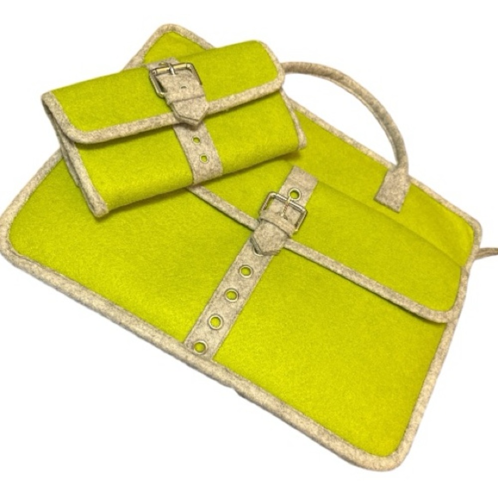 Green Felt Laptop Computer Sleeve Case & Matching Wallet by Lucalily